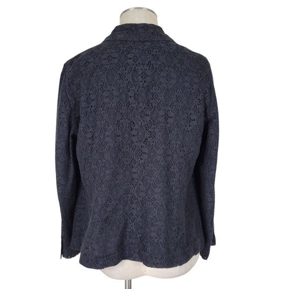 Chicos Blazer Women Size 2 L 12 Black Lace Cotton Blend Notch Collar Lined - Picture 3 of 10